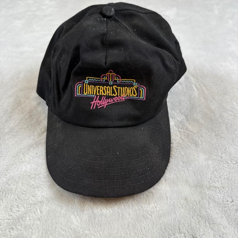 Vintage Universal Studios Hollywood Snapback Hat Black Neon Logo Made in USA Cap